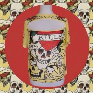 Vintage Ed Hardy NWT Y2K Yellow Mesh “Love Kills Slowly” Tattoo Print Tee 1X